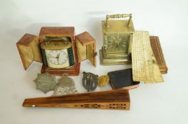 A small carriage clock and other items