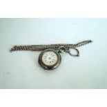 A lady's silver fob watch. the circular