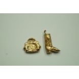 A 9ct gold boot charms; and a 9ct gold h