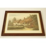 J. R. Hutchinson, Anne Hathaways cottage, restrike coloured etching, 45cm x 64cm