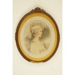 After John Downman A R A (British) (1750-1824) 'Miss Dun' hand coloured print, 25cm x 21cm