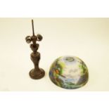 A Thomas Kinkade lamp with glass shade and simulated bronze base, H 56cm