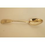 A Victorian Exeter silver tea spoon, John Stone, 1860, fiddle pattern, monogrammed, 14 cm long, 20