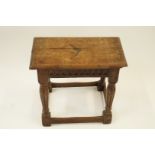 WITHDRAWN A 20th century oak joint stool with archaded carved frieze, H 47cm W 50.5cm