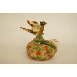 A 19th century Staffordshire pottery inkwell modelled as a pheasant nesting, decorated with bird