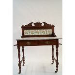 An Edwardian mahogany wash stand with five tiled back and marble top, H 113.5cm W 98cm D 47cm