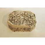 A continental silver embossed box, unmarked, 71.3 grams