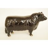 A Beswick figure of an Aberdeen Angus Bull, printed marks in black and gilt "Approved by the