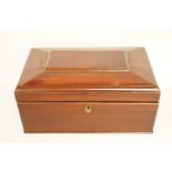 A mahogany sewing box enclosing a fitted tray, H 14cm W 30cm D 20cm