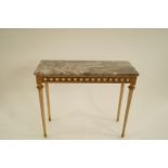 A French style side table with marble top, gilt metal mounts and inset porcelain plaques printed