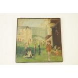 20th century school 'Figures in a Landscape' oil on canvas, indistinctly signed to verso and