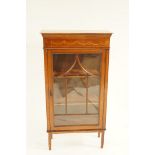 An Edwardian mahogany display cabinet with marquetry swags and astragal glazed door, H 124cm W 66cm