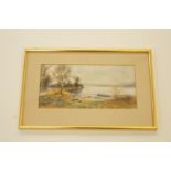 Circle of Arthur Willett, lake scene , water colour, bears signature lower right, 14.5cm x 28.5cm