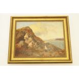 Manner of William Collins 19th century, children foraging on the cliff top, oil on canvas, 32cm x