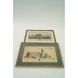An 18th century hand coloured engraving of the South East view of Alnwick Castle, 19cm x 36.5cm,