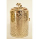 An Indian silver coloured tea caddy, 102 grams gross