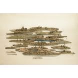 A Tri-Ang figure of HMS Vanguard L 20cm, and a collection of lead and other battleships, tugs and