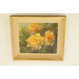 Nora Macchi, Peace Roses, oil on board, signed lower left, 24.5cm x 29cm