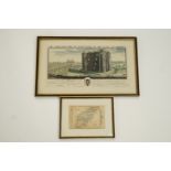 Buck, The North East View of Nunye Castle, hand coloured engraving 19.5cm x 37cm and a map of