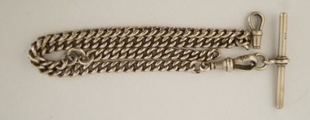 A silver watch chain, of uniform curb links, 36cm long,
