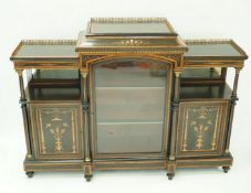 A Victorian inlaid ebonised Credenza, with detachable gilt metal fretwork,
