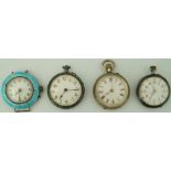 A collection of four silver ladies watches,