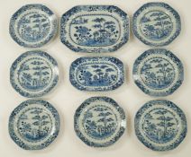 A set of seven late 18th century Chinese export hexagonal porcelain plates,