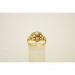 A George III gold, pearl and old cut diamond cluster mourning ring,