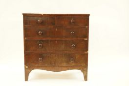 A 19th century mahogany chest of drawers with later turned handles, 107.