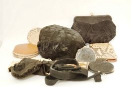 A ladies feather hat and various vintage ladies bags and purses