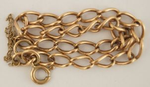A 9 carat gold bracelet, of curb links to a bolt ring clasp with a safety chain, 22cm long, 7.