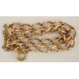 A 9 carat gold bracelet, of curb links to a bolt ring clasp with a safety chain, 22cm long, 7.