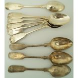 A set of six Victorian silver teaspoons, by Charles Boyton, London 1894, fiddle and shell pattern,