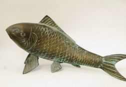 A 20th century bronze model of a carp, with naturalistically carved scales, unsigned,