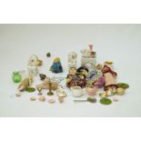 A miniature Limoges porcelain chamberstick,  a small quantity of dolls house accessories,