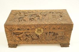 A mid 20th century Chinese carved hardwood box,