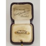 A five stone diamond 18 carat gold ring, Birmingham, date letter obscured, finer size N, 3g gross,