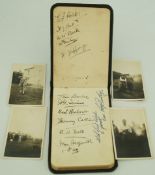 A collection of golfing autographs mostly from the 1920's contained in a leather bound autograph
