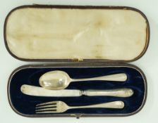 A pair of cased silver napkin rings, Birmingham 1948; with a Victorian silver knife and fork set,