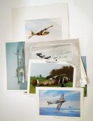 A collection of aircraft memorabilia prints, unframed and some signed,