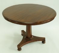 A William IV mahogany tilt top breakfast table, on tapering hexagonal support,