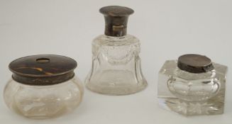 A silver and tortoiseshell mounted glass scent bottle, London 1915,
