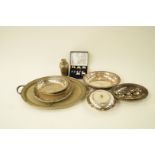 A silver plated round entrée dish, cover and handle, a pair of silver plated oval entrée dishes,