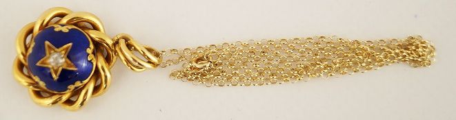 A mid Victorian diamond, gold and enamel hair locket back pendant,