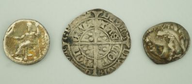 An Edward lV groat (1460- 1483) London mint, along with two other Alexander The Great coins,