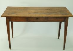 A French fruitwood side table with one frieze drawer on square tapering legs, 77.