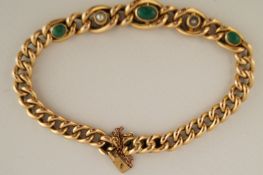 An Edwardian turquoise and split pearl bracelet, stamped '15',