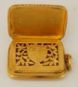 A late Victorian 18 carat gold vinaigrette, maker A.C.C.