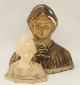 An early 20th century marble bust of a girl on shaped base, signed to the reverse, 15cm high,