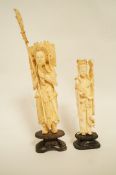 An early 20th century carved ivory figure of a lady on a hardwood stand,